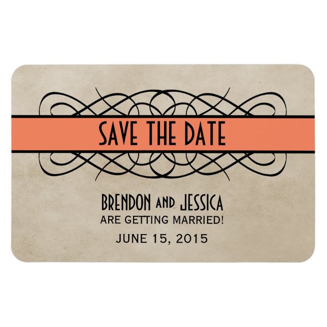 Gedeihen Sie Border Save the Date Magnet, Orange Magnet (Horizontal)