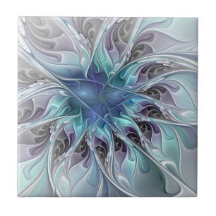 Gedeihende abstrakte moderne fraktale Blume mit Bl Fliese