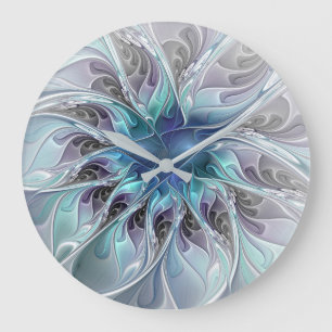 Gedeihende abstrakte moderne fraktale Blume mit Bl Große Wanduhr