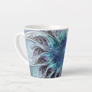 Gedeihende abstrakte moderne fraktale Blume mit Bl Milchtasse