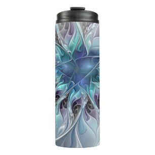 Gedeihende abstrakte moderne fraktale Blume mit Bl Thermosbecher