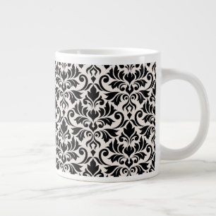 Gedeihendes Damastmuster Schwarz auf Creme Jumbo-Tasse