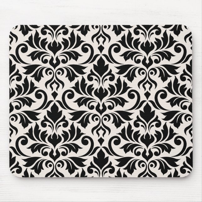 Gedeihendes Damastmuster Schwarz auf Creme Mousepad (Vorne)