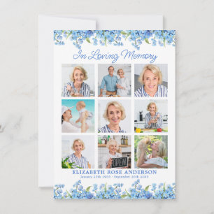Gedenk- Foto-Collage Blaue Florale Anteilnahme Dankeskarte