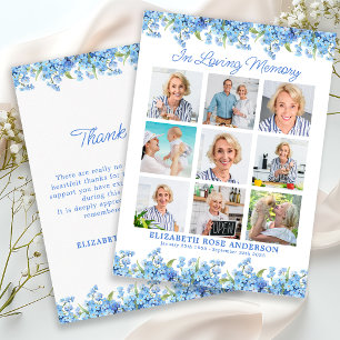 Gedenk- Foto-Collage Blaue Florale Anteilnahme Dankeskarte