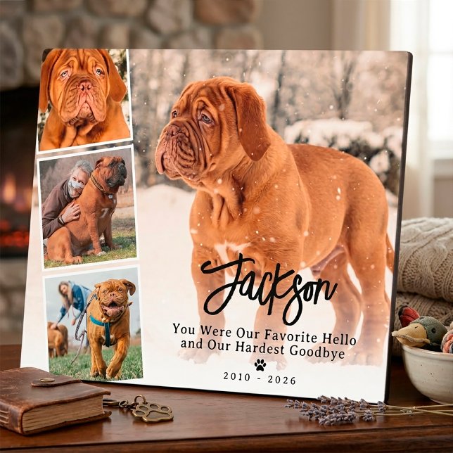 Gedenk-Fotocollage für Haustiere Hund oder Katze z Fotoplatte (Pet Dog Cat Memorial Photo Collage Sympathy Gift Our Favorite Hello Our Hardest Goodbye Quote)