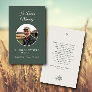Gedenk Funeral Foto Gebet Landwirtschaft Traktor  Visitenkarte