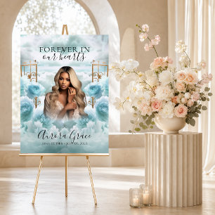 Gedenk-Willkommensschild Blaue Rosen Goldene Tore Poster