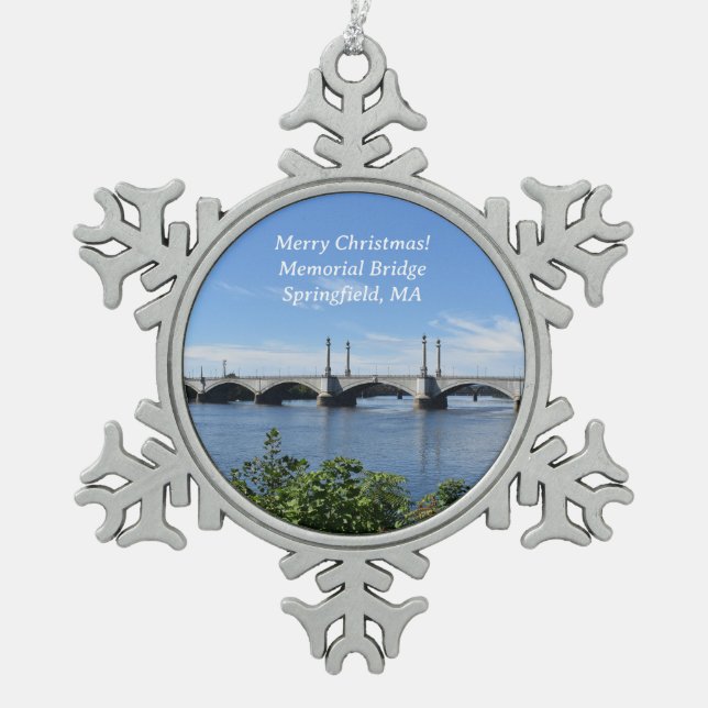 Gedenkbrücke, Springfield, MA-Ornament Schneeflocken Zinn-Ornament (Vorderseite)