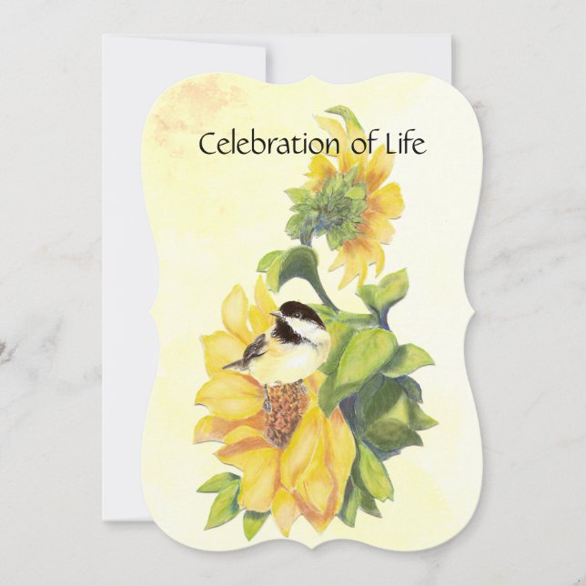 Gedenkdienst Einladung Chickadee Bird Sonnenblume (Vorderseite)