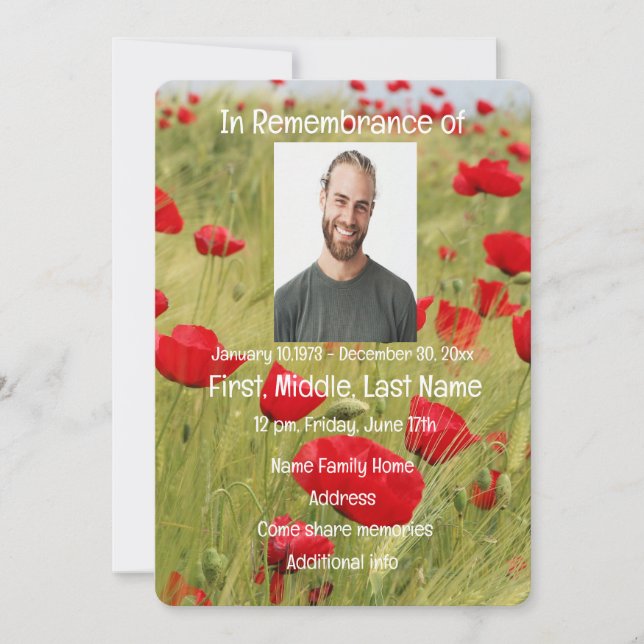 Gedenkdienst lädt Rote Mohnblume zur Blume ein Einladung (Vorderseite)
