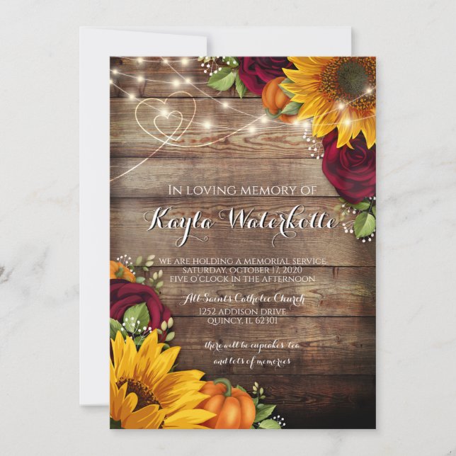 Gedenkdienst Sonnenblumen und Rose Tod Einladung (Vorderseite)