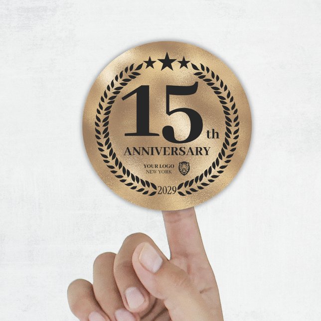 Gedenken an das 15. Jubiläum des Gold-Logos Runder Aufkleber (Gold 15th Anniversary Business Logo Commemorative Classic Round Sticker
)
