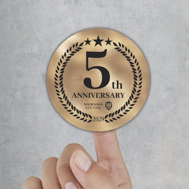 Gedenken an das 5. Jubiläum des Golden Goal Runder Aufkleber (Gold 5th Anniversary Business Logo Commemorative Classic Round Sticker
)
