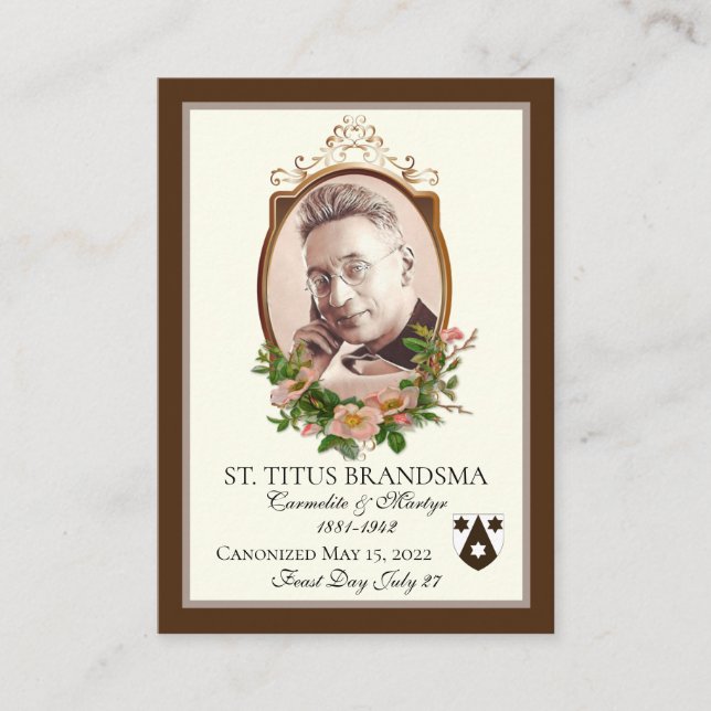 Gedenken an die Heilige Titus Brandsma Platzkarte (Vorderseite)