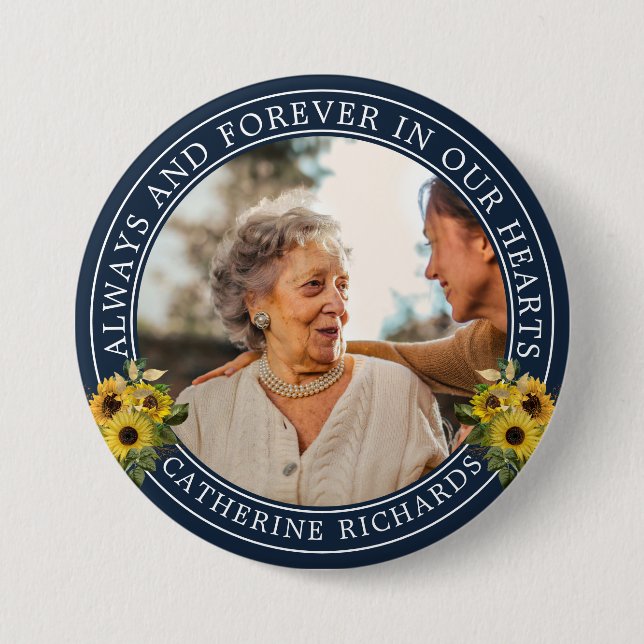 Gedenken an die Sonnenblume Florals Foto Gedenkstä Button (Vorderseite)