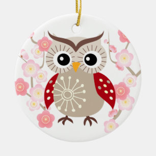 Gedenken Sie mit roter Flügel-Eulen-Verzierung Keramik Ornament