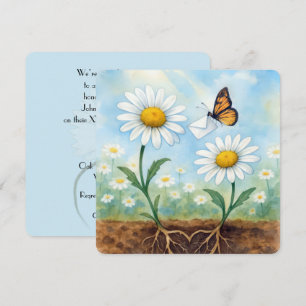 Gedenkenfeier mit Gänseblümchen und Schmetterling Einladung