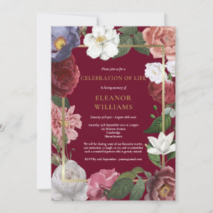 Gedenkfeier Burgunder-Rosen Floral Einladung