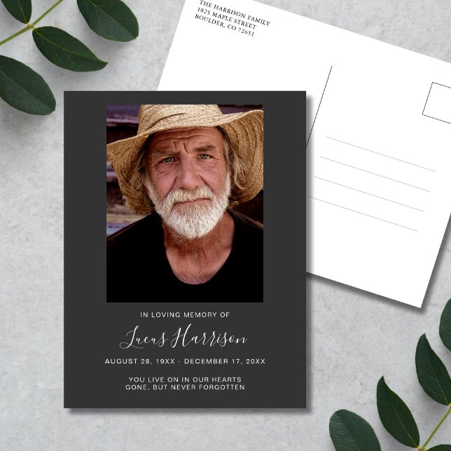 Gedenkfeier Foto Tribut Postkarte (Gray Photo Memorial Postcard)