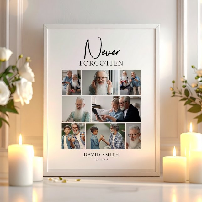 Gedenkfeier Minimalistischer benutzerdefinierter F Poster (Funeral Memorial Minimalist Custom Photo Collage Poster, loss of Loved One)