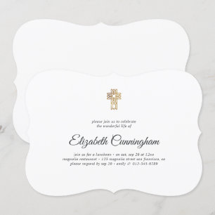 Gedenkfeier Modern mit Imitat-Gold-Kreuz Einladung