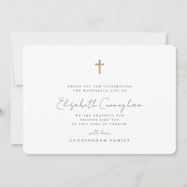 Gedenkfeier Modern Simple Imitats Gold Cross Dankeskarte (Vorderseite)