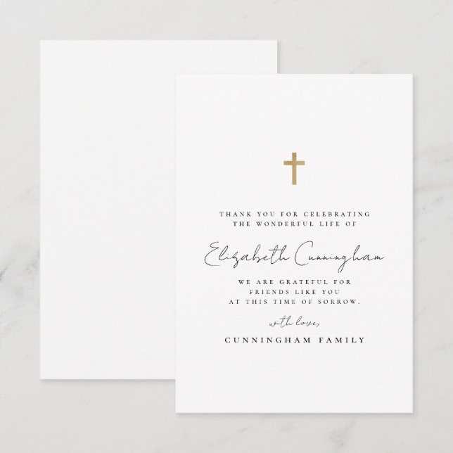 Gedenkfeier Modern Simple Imitats Gold Cross Dankeskarte (Vorne/Hinten)