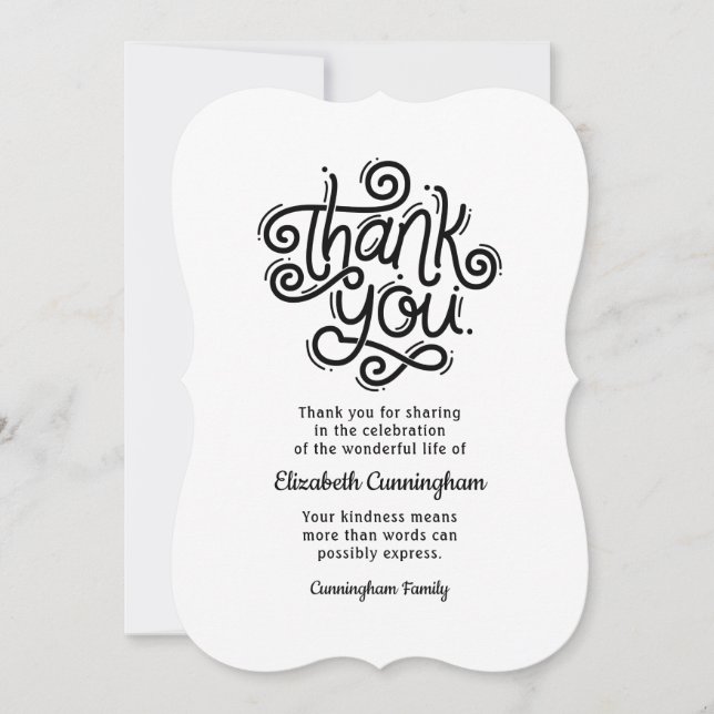 Gedenkfeier Moderne Kalligraphie Dankeskarte (Vorderseite)