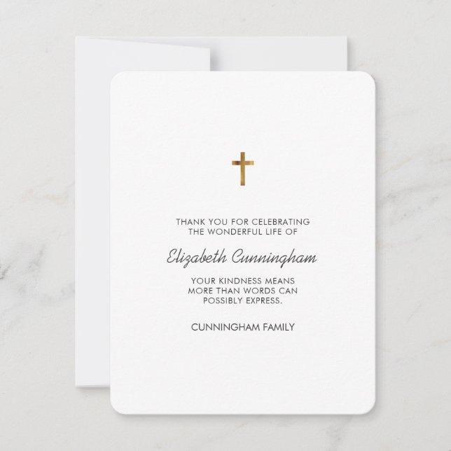 Gedenkfeier Modernes und einfaches Kreuz Dankeskarte (Vorderseite)