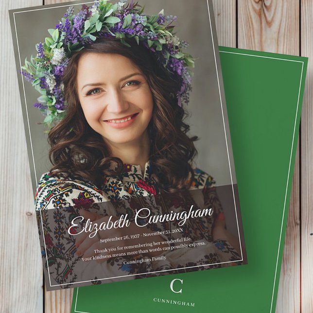 Gedenkfeier Monogramm Modernes klassisches Foto Dankeskarte (Von Creator hochgeladen)