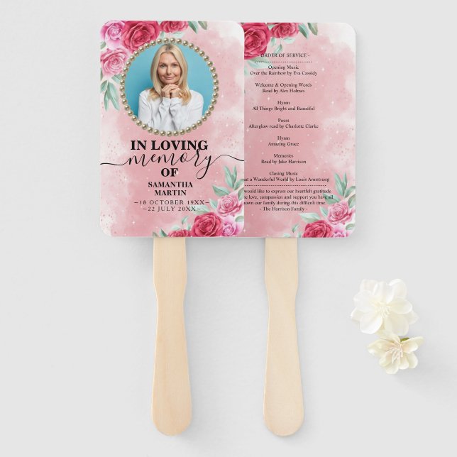 Gedenkfeier Rosy Floral Feier des Lebens Fächer (Vorne und Hinten)