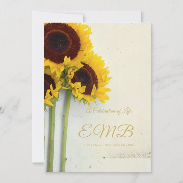 Gedenkfeier Sonnenblumen Feier des Lebens Einladung (Rückseite)