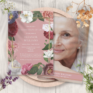 Gedenkfeier Trauerfeier Rosa Rose Florale Foto Einladung