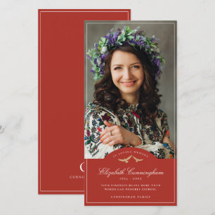 Gedenkfeier Vogelklassisches Monogramm-Foto Dankeskarte