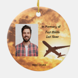 Gedenkfoto Andenken Pilot Flugzeug Fliegen Keramik Ornament