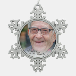 Gedenkfoto für immer in unseren Herzen Schneeflocken Zinn-Ornament