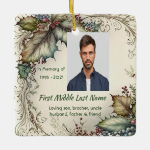 Gedenkfoto-Gebet Klassisches Weihnachts-Stechpalme Keramikornament