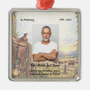 Gedenkfoto-Gebets-Cowboy-Landwirt-Rancher Ornament Aus Metall
