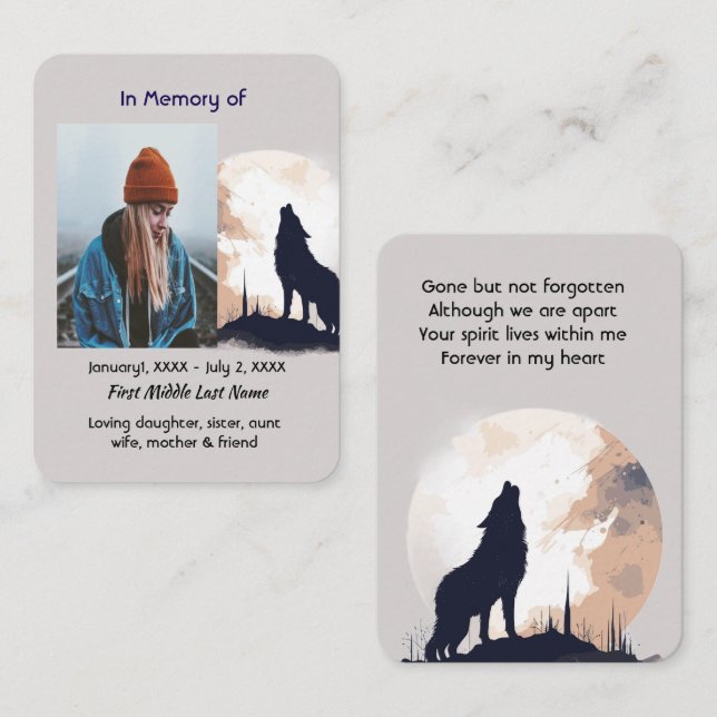 Gedenkgebet Lone Wolf Howling Tier Visitenkarte (Vorne/Hinten)