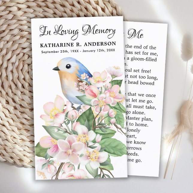 Gedenkgedicht Beerdigung Gebet-Karte Bird floral Telefonnummerkarte (Von Creator hochgeladen)