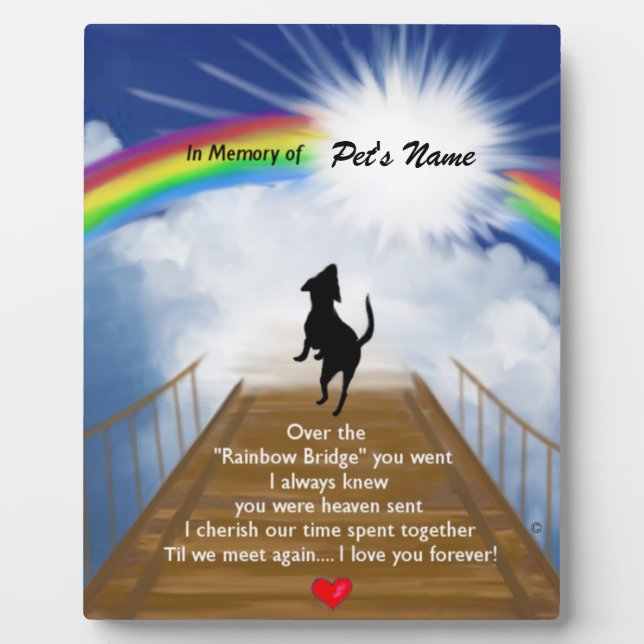 Gedenkgedicht von Rainbow Bridge für Hunde Fotoplatte (Vorderseite)