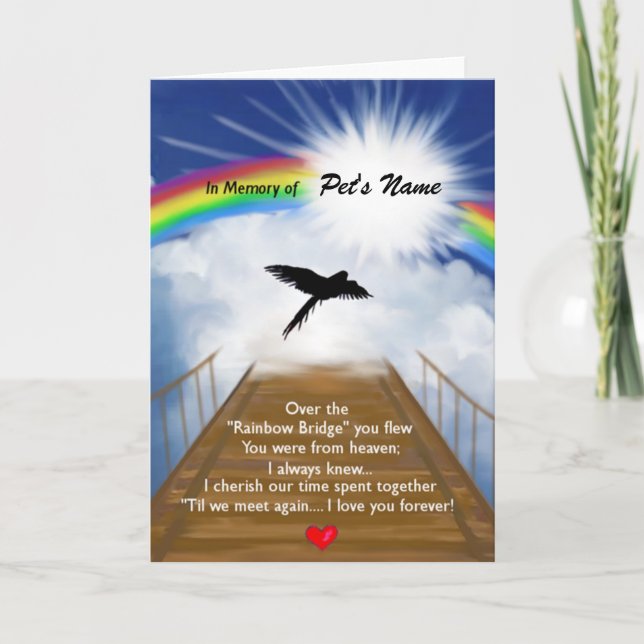 Gedenkgedicht von Rainbow Bridge für Vögel Karte (Vorderseite)
