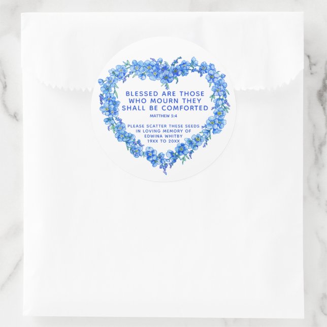 Gedenkgeschenk für Beerdigung Blauer Kranz Samen Runder Aufkleber (Tasche)