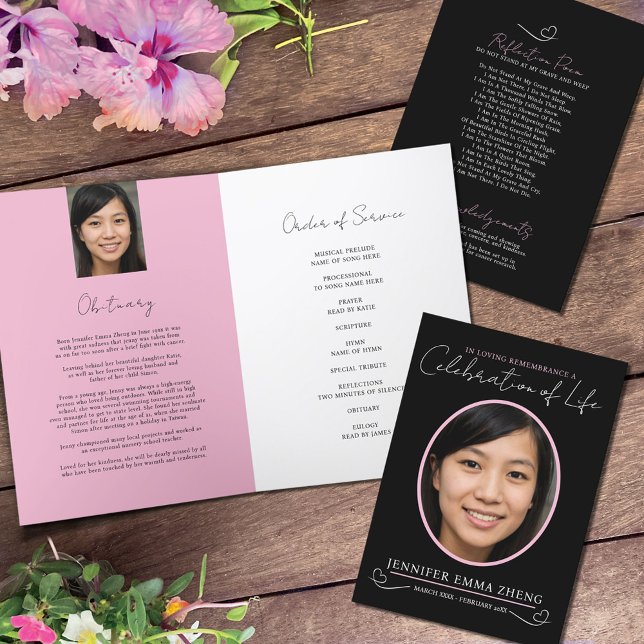 Gedenkgottesdienst Beerdigung Herz Foto rosa schwa Programm (Von Creator hochgeladen)