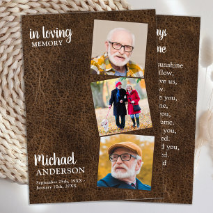 Gedenkkarte 3 Foto Leder Beerdigungskarte