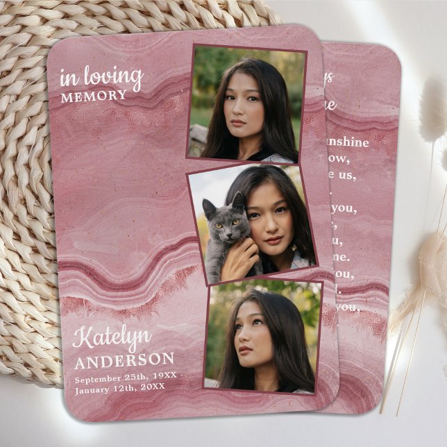 Gedenkkarte 3 Foto Pink Marble Beerdigung (Von Creator hochgeladen)