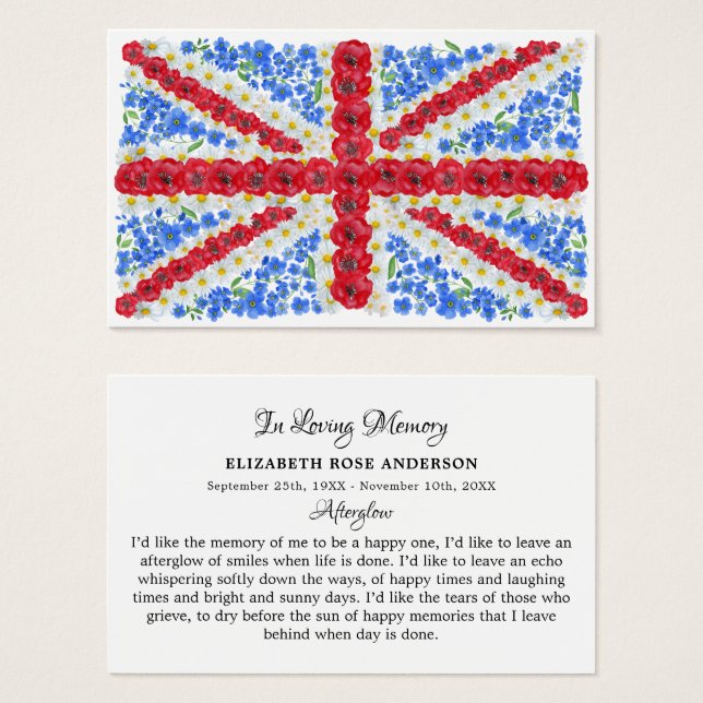 Gedenkkarte für die britische Flagge - Beerdigung (Vorne & Hinten)