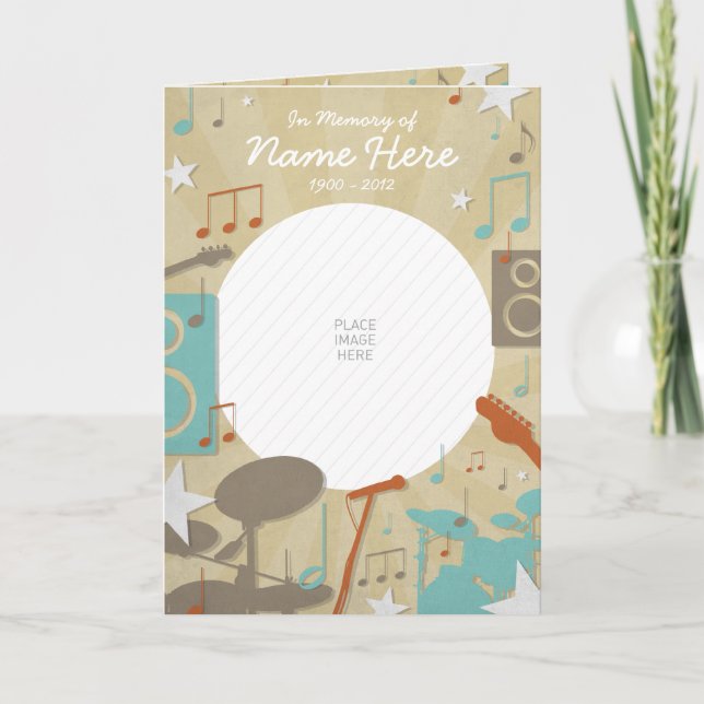 Gedenkkarte für Retro-Band | Beerdigung Programm (Vorderseite)