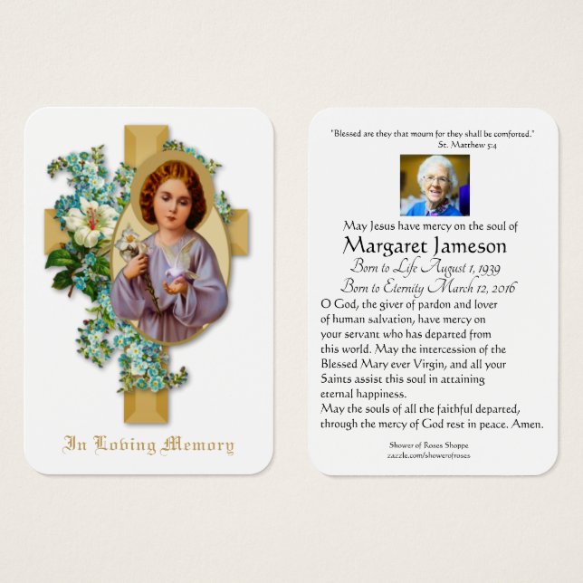 Gedenkkarte Jesus floralkatholische Beerdigung - (Vorne & Hinten)